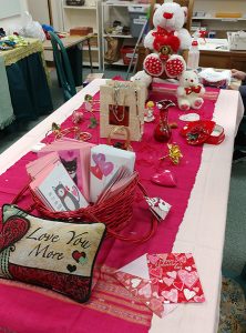 Display of Valentine's Day gifts in Mayflower Mini Gift Shop