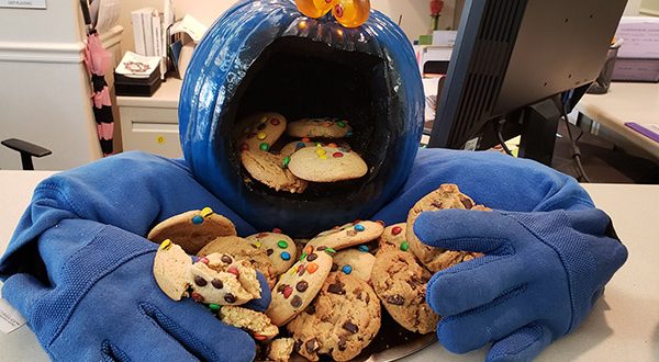 cookie monster pumpkin with cookies