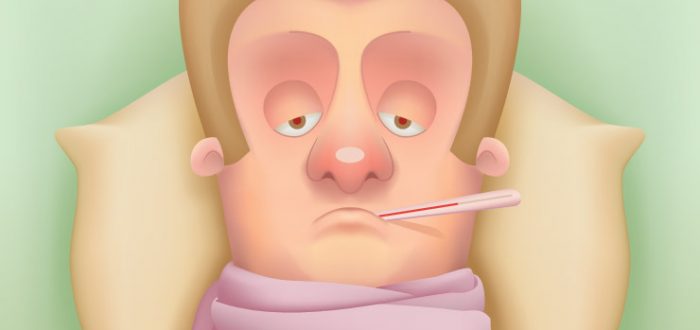 illustration of man in bed sick