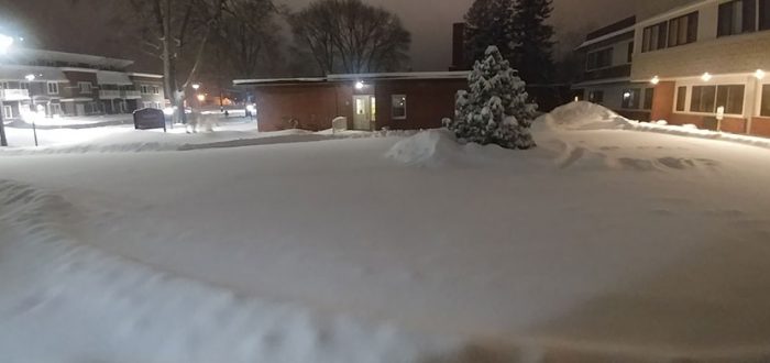 Snow storm hits Mayflower Community - snow before being cleared
