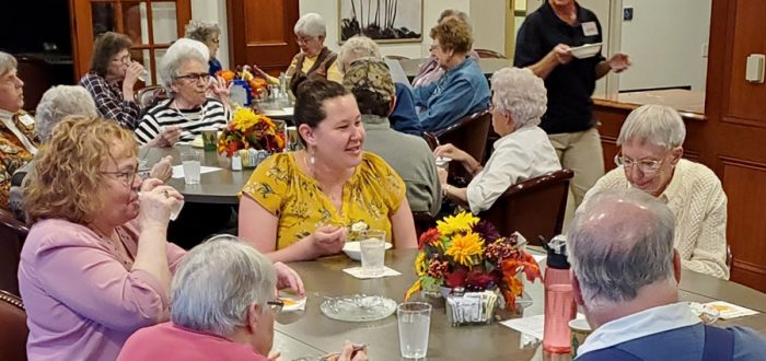 Carina Willson visiting with Mayflower Residents