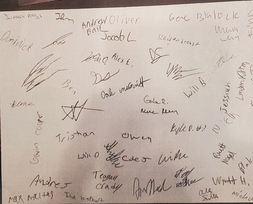 GHS Football team thank you card and signatures
