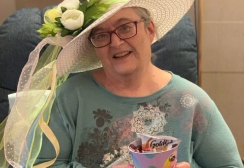 Diana Long with her Easter bonnet and basket.