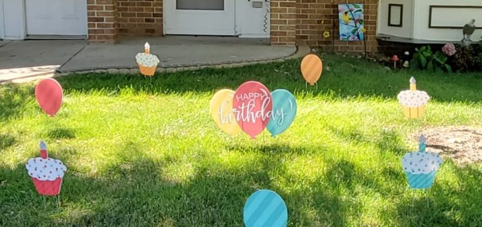 Sue Ahrens yard decorated for birthday