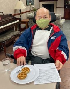 Chao Huang enjoying waffles