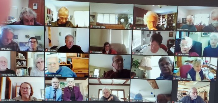 Mayflower residents and staff in Zoom meeting
