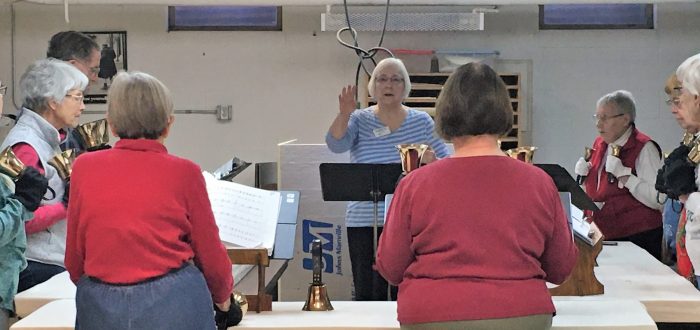 Bell Choir practicing